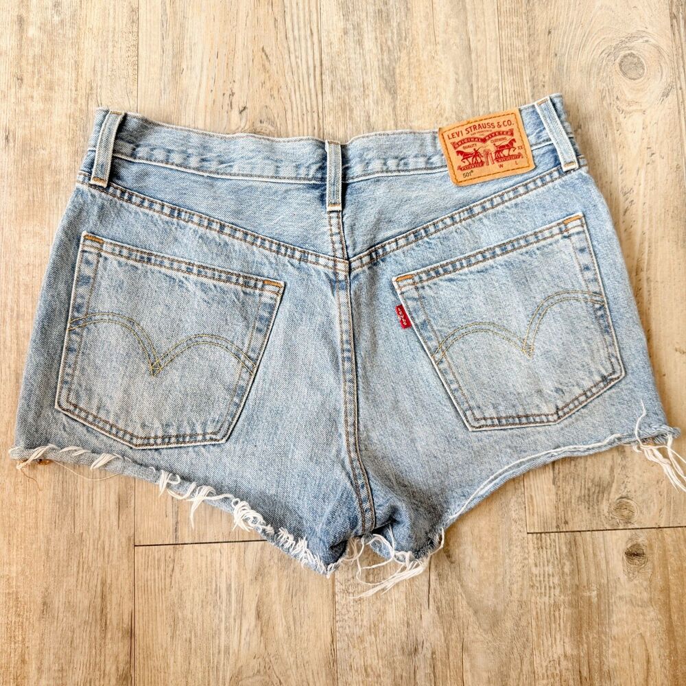 Levi’s 501 Cutoff Denim Shorts 30 Waist Light Wash High Rise Distressed Jean Sho